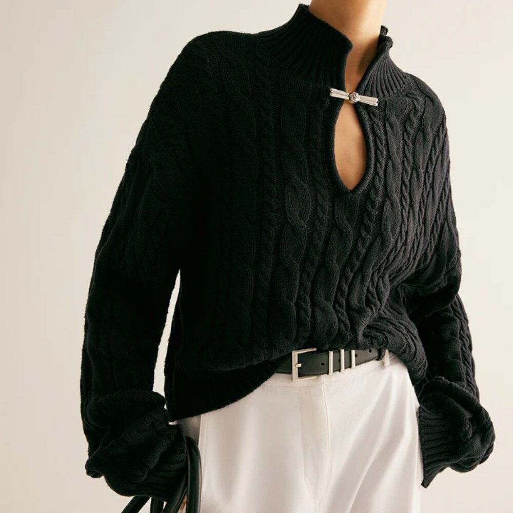 Cotton Keyhole Neckline Knit Top
